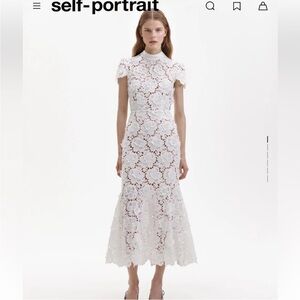 Self Portrait White 3D Lace Midi Dress